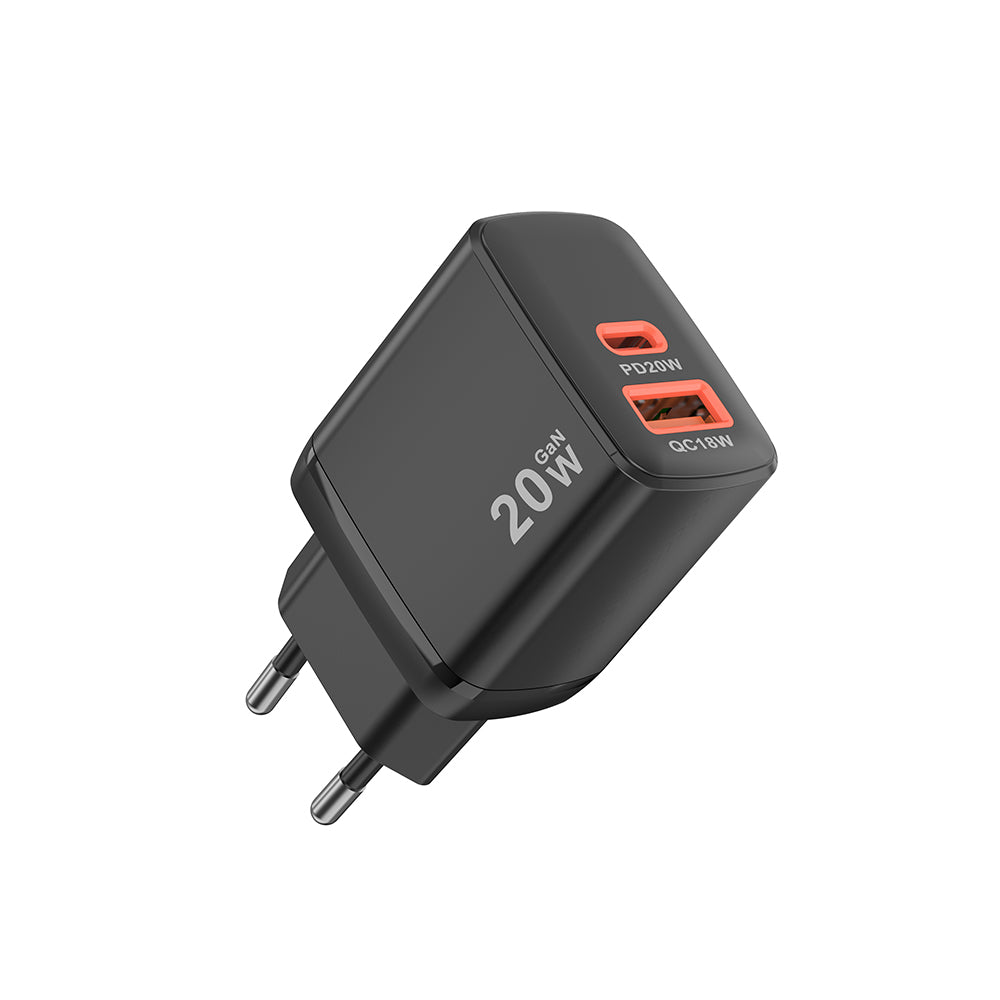 Încărcător Techsuit Duonix GaN 20W, USB-C + USB-A – Negru – imagine 3