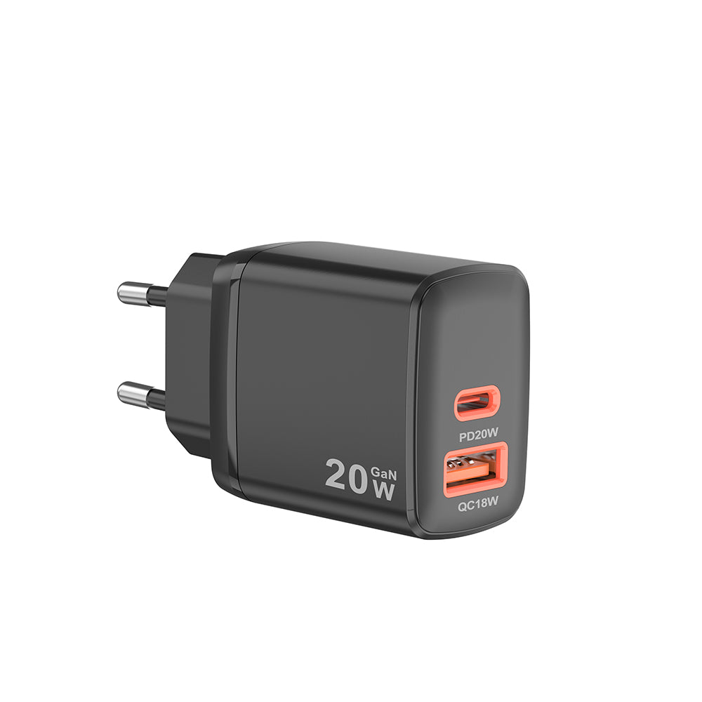 Încărcător Techsuit Duonix GaN 20W, USB-C + USB-A – Negru – imagine 5