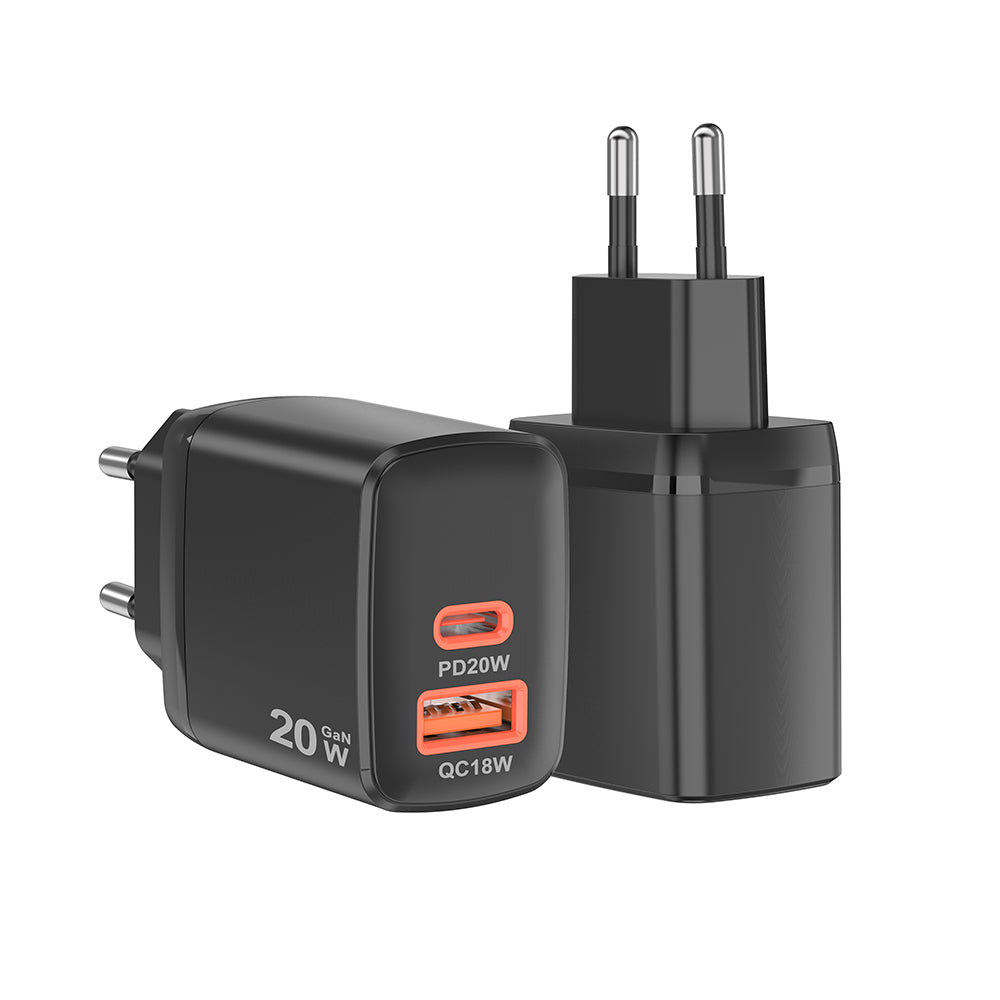 Încărcător Techsuit Duonix GaN 20W, USB-C + USB-A – Negru – imagine 2