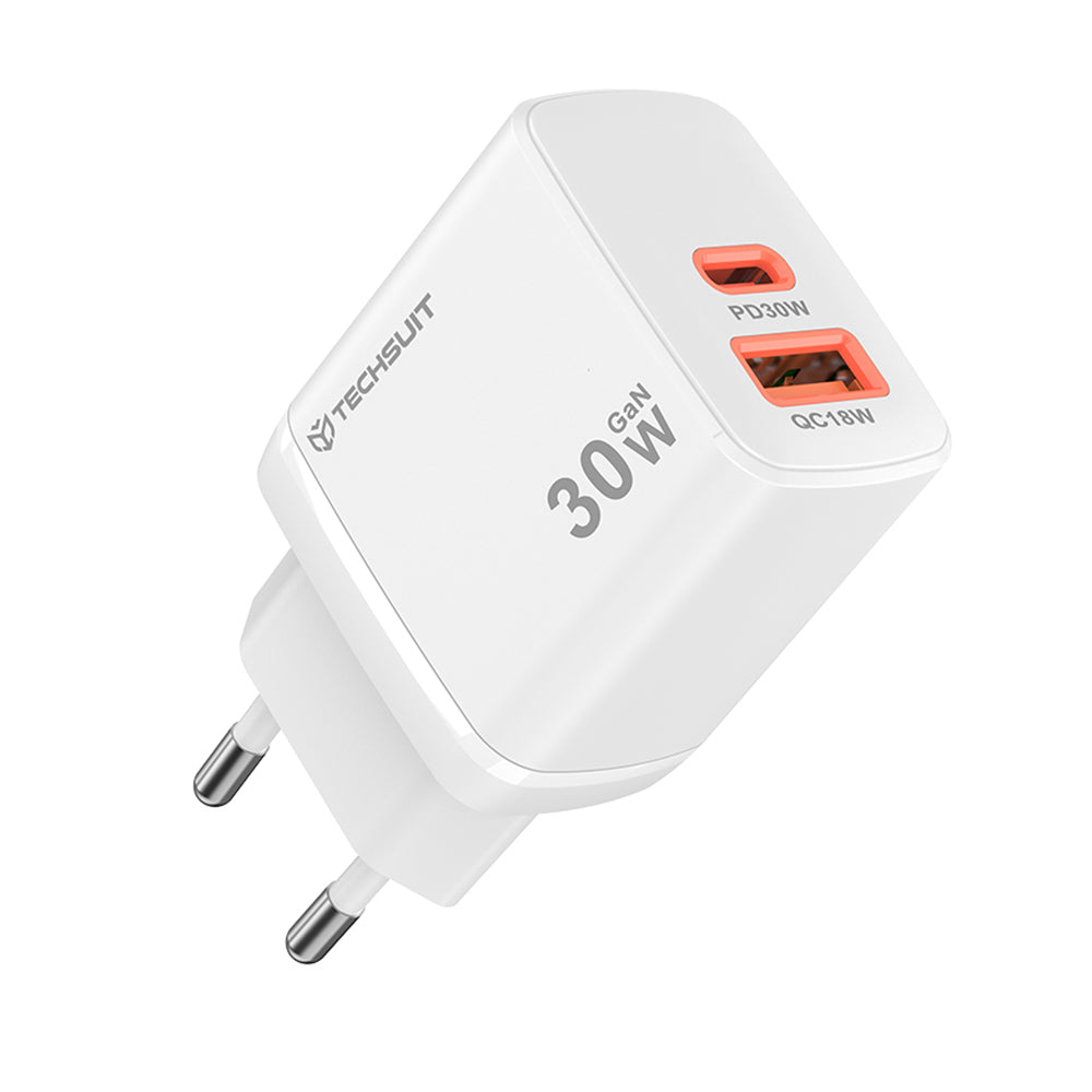 Încărcător Techsuit Duonix GaN 30W, USB-C + USB-A – Alb – imagine 7