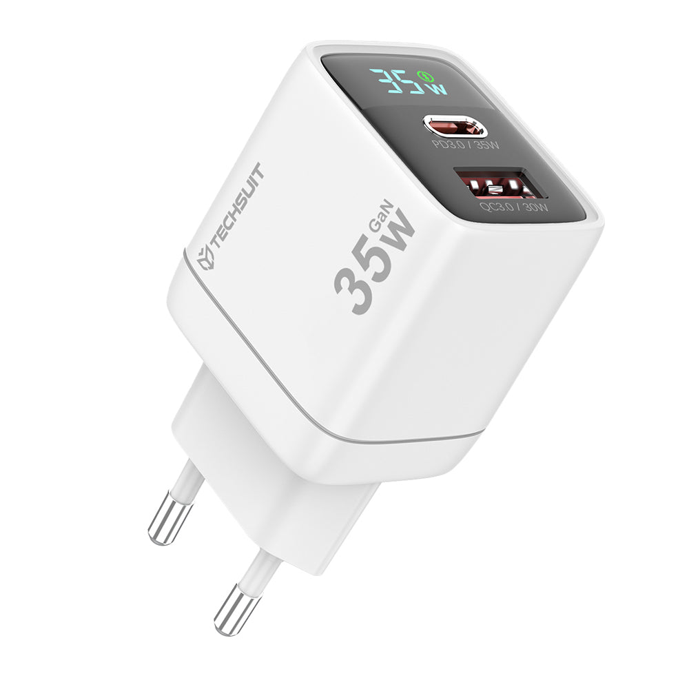 Încărcător priză GaN 35W cu afișaj LED, alb – Techsuit CH3 – imagine 2