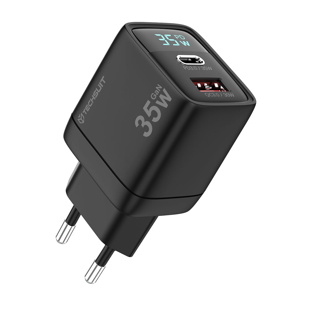 Încărcător priză GaN 35W cu afișaj LED, negru – Techsuit CH3 – imagine 1