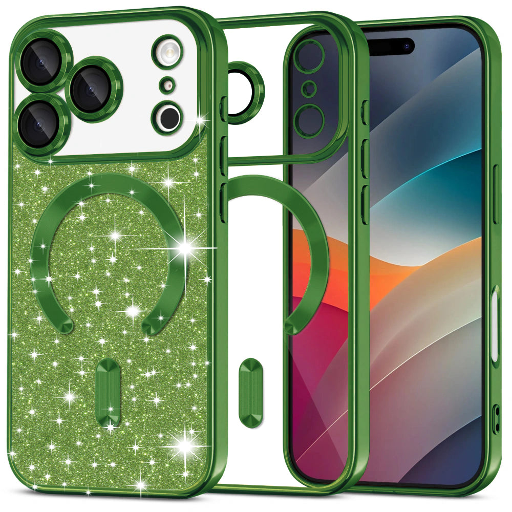 Husă Techsuit Luxury Glitter MagSafe iPhone 17 Pro Max – Verde închis – imagine 3