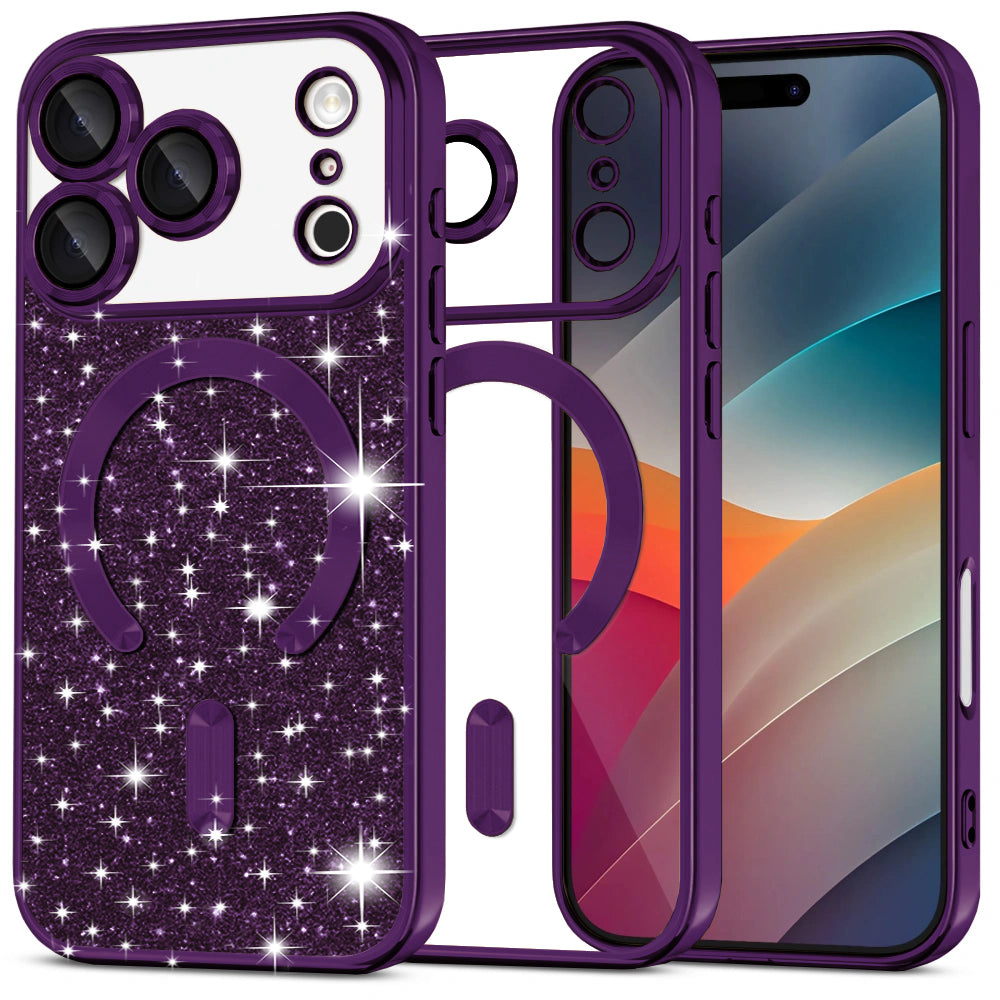 Husă Techsuit Luxury Glitter MagSafe iPhone 17 Pro – Mov închis – imagine 3