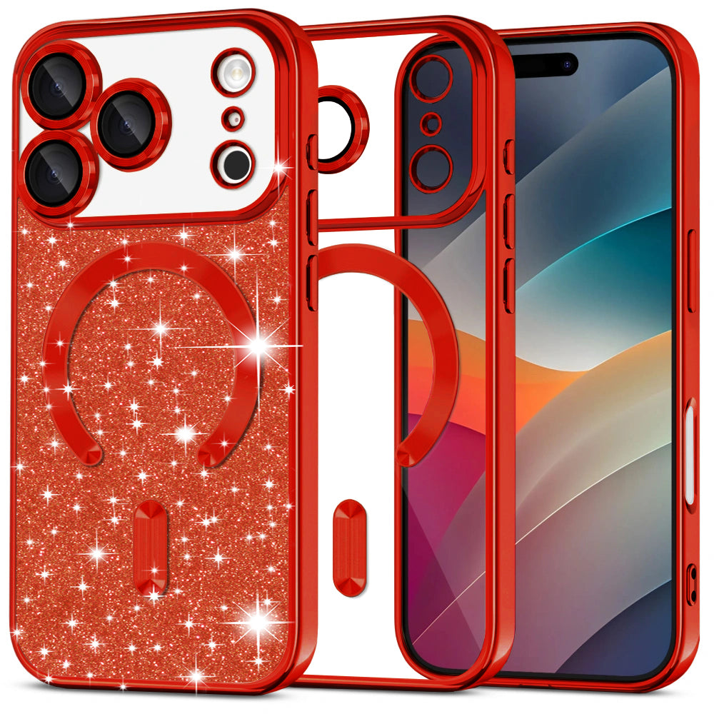 Husă Techsuit Luxury Glitter MagSafe iPhone 17 Pro – Roșu – imagine 1
