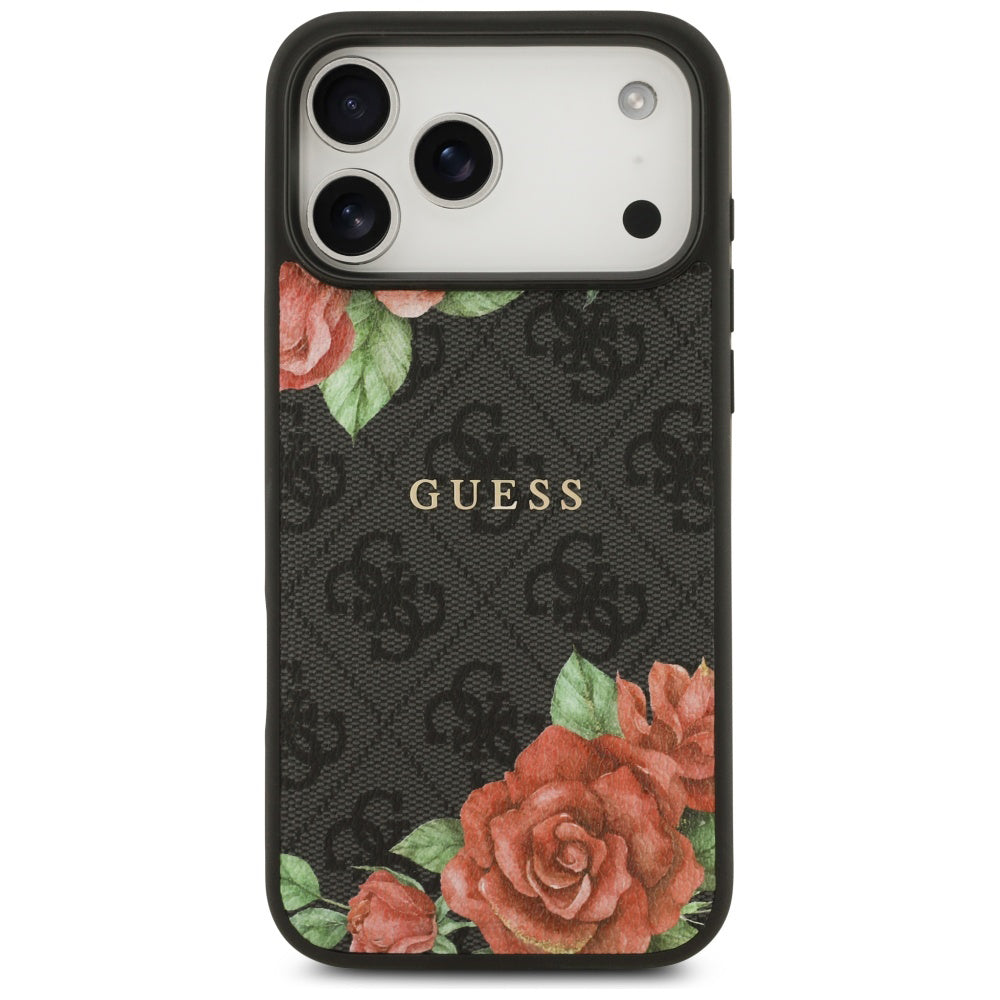 Husă Guess iPhone 17 Pro Hardcase 4G Flowers Print MagSafe, negru – imagine 2