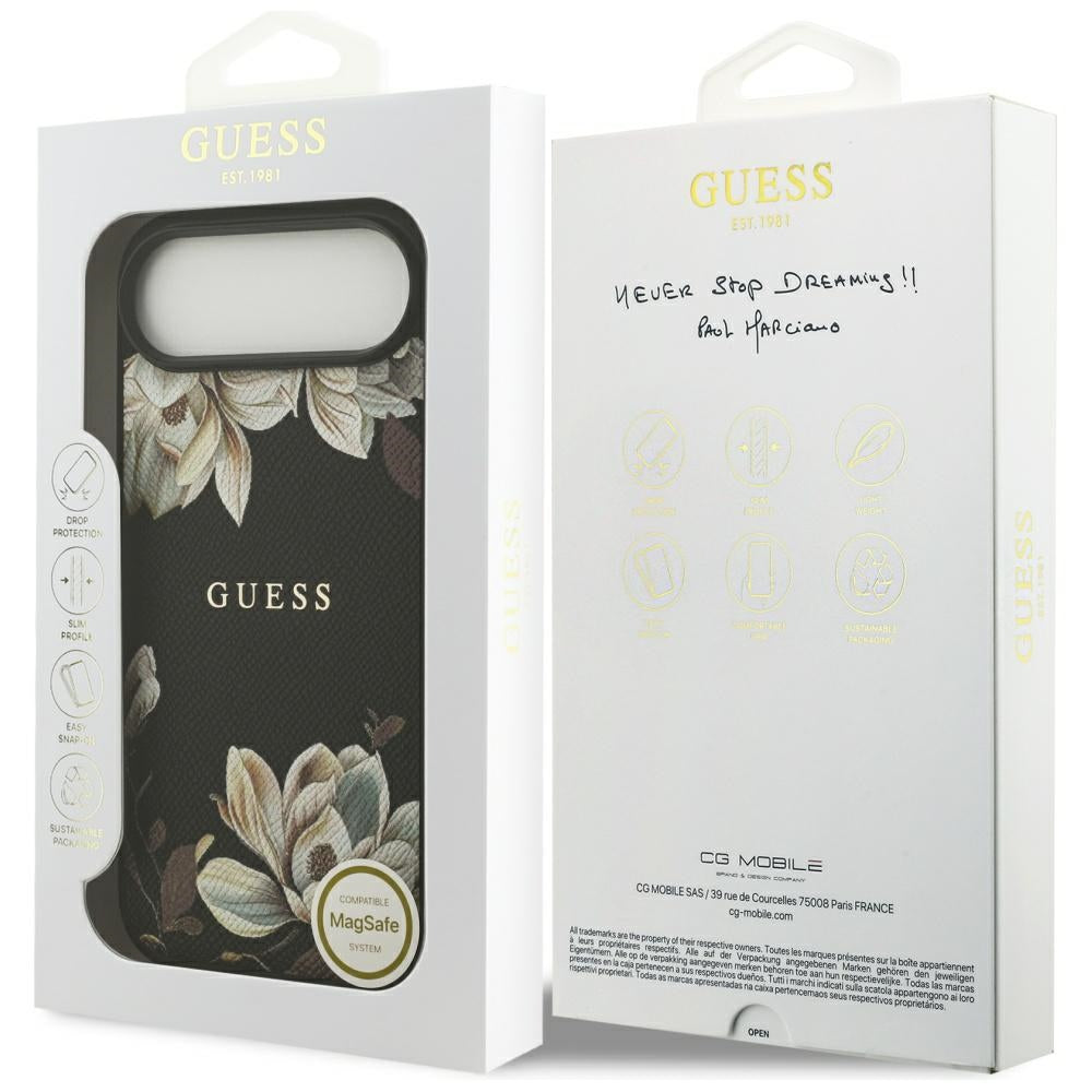 Husă Guess iPhone Air Grained Flowers MagSafe, negru – imagine 7