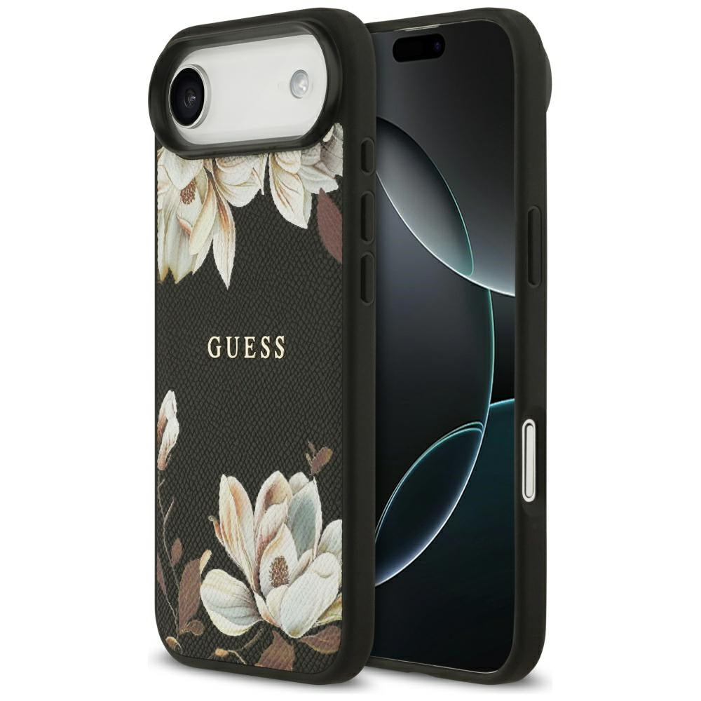 Husă Guess iPhone Air Grained Flowers MagSafe, negru – imagine 6