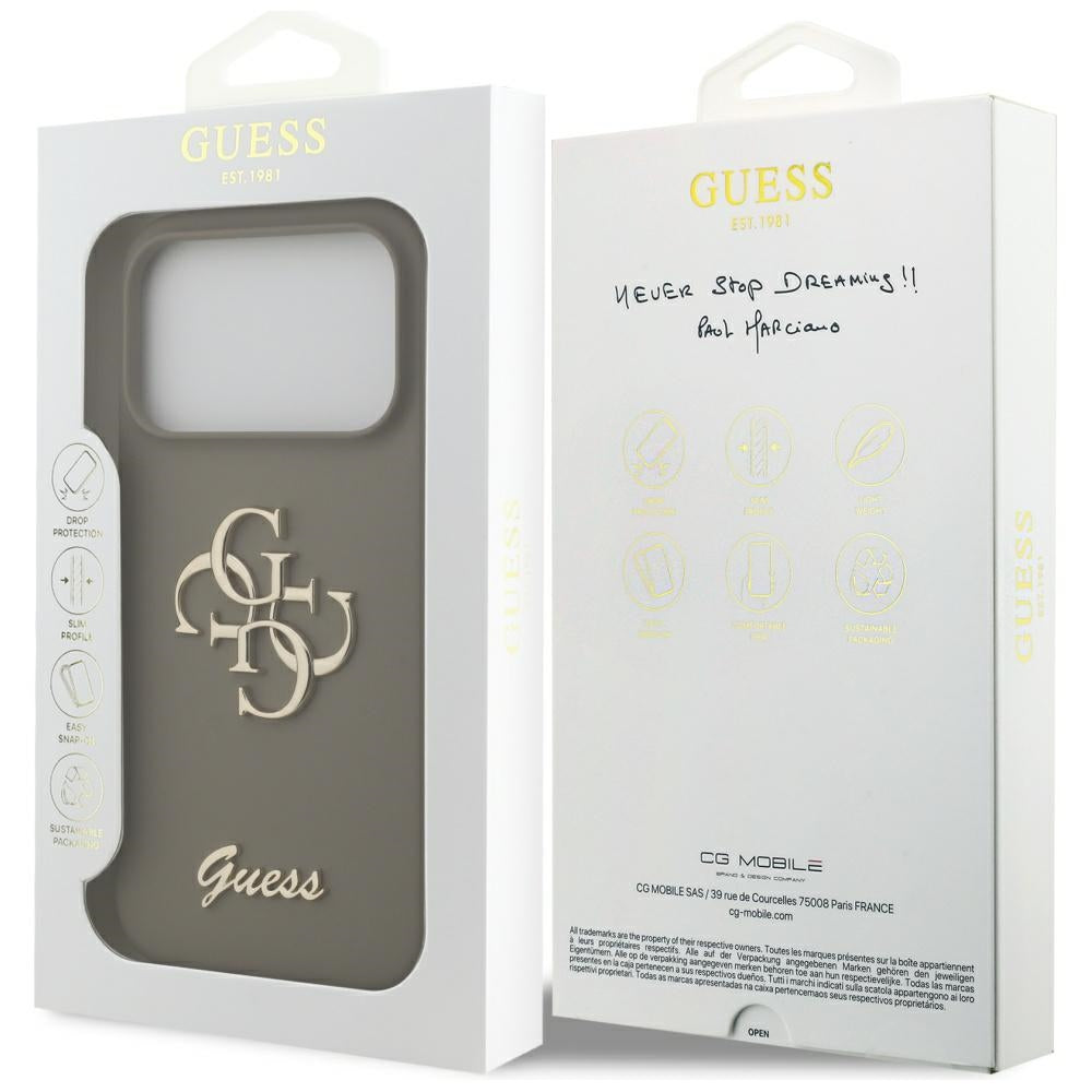 Husă Guess iPhone 17 Pro Silicone Big 4G Script, maro – imagine 7