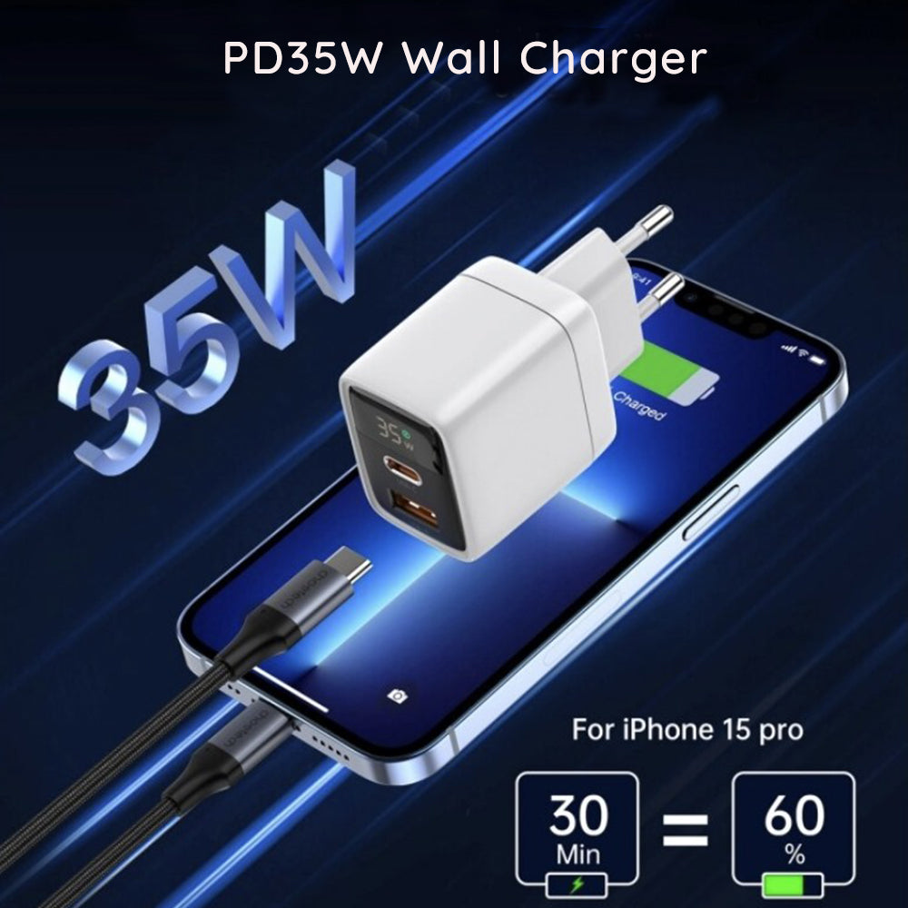 Încărcător priză GaN 35W cu afișaj LED, alb – Techsuit CH3 – imagine 1