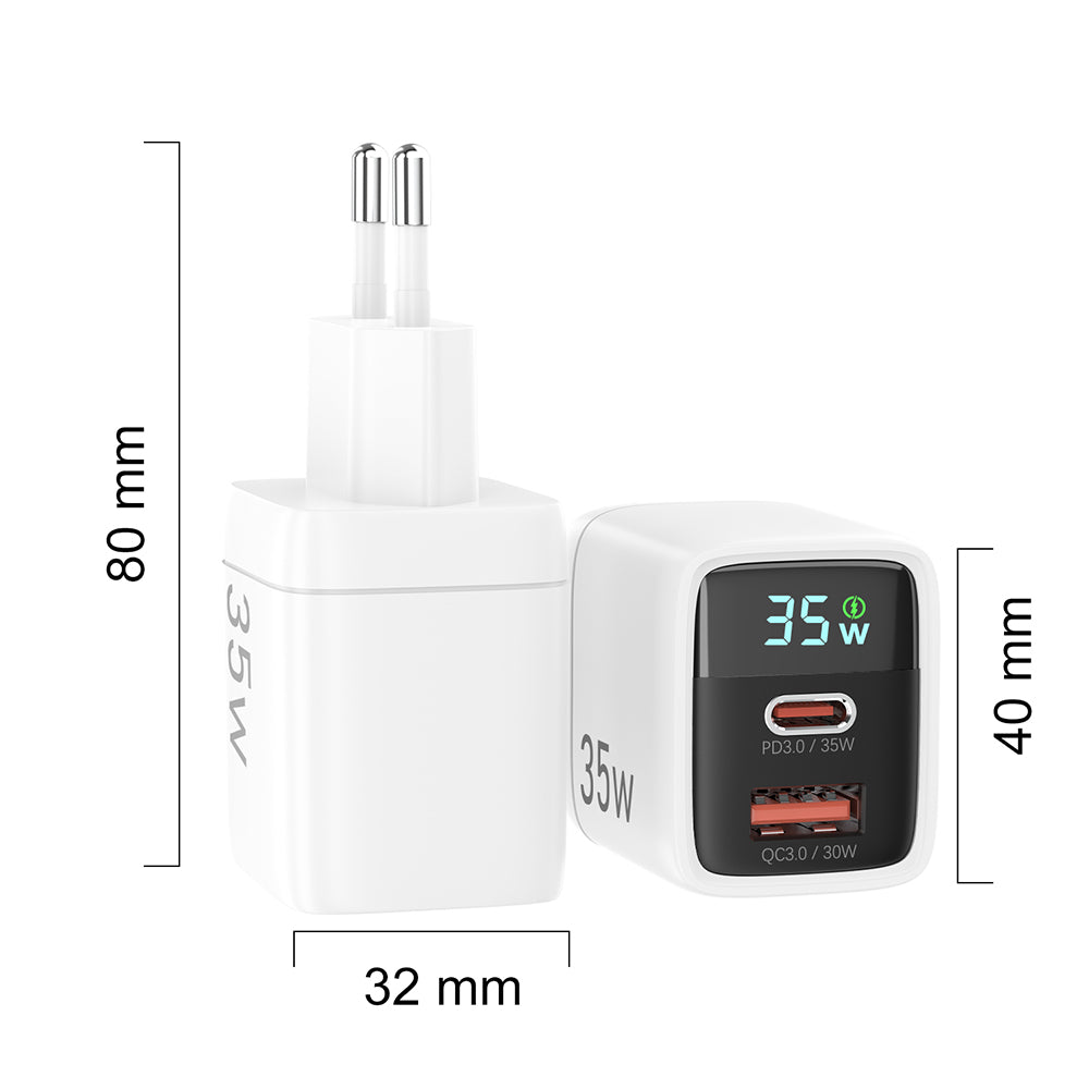 Încărcător priză GaN 35W cu afișaj LED, negru – Techsuit CH3 – imagine 2