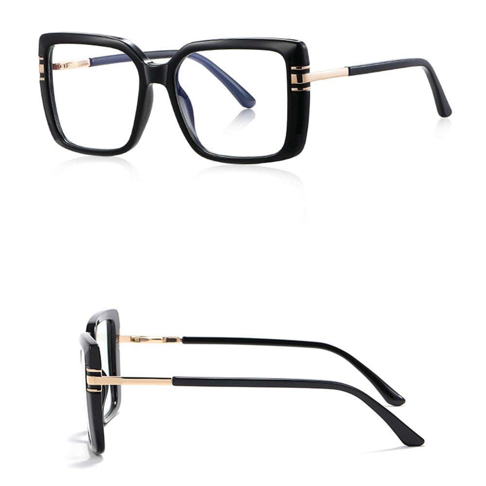 Ochelari lumină albastră femei, ramă pătrată mare – Techsuit 2270 – Negru / auriu – imagine 3