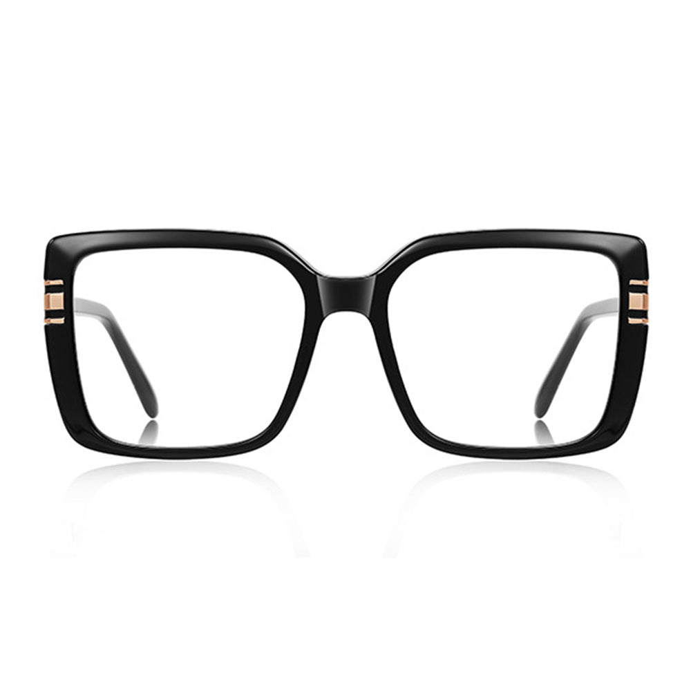 Ochelari lumină albastră femei, ramă pătrată mare – Techsuit 2270 – Negru / auriu – imagine 2