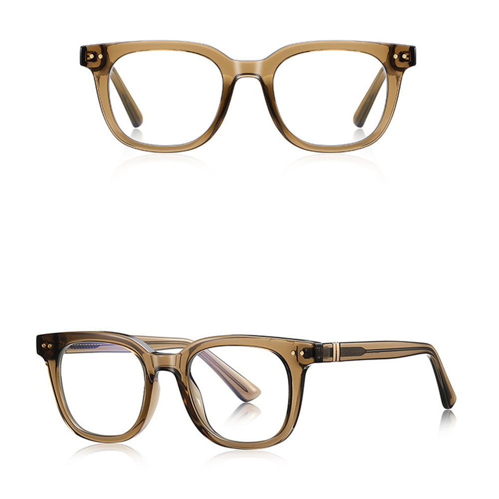 Ochelari lumină albastră bărbați, ramă rotundă – Techsuit 2229 – Transparent / maro – imagine 5