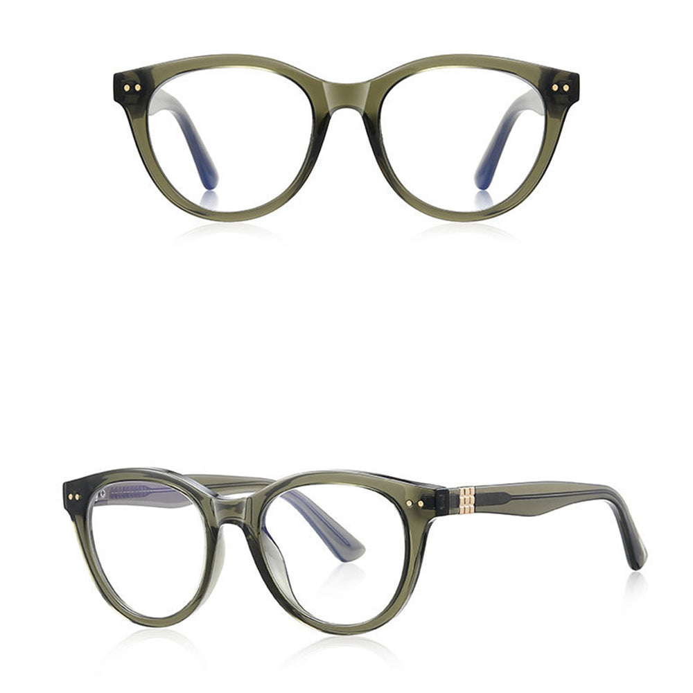 Ochelari lumină albastră bărbați, ramă rotundă mare – Techsuit 2231 – Transparent / verde – imagine 2