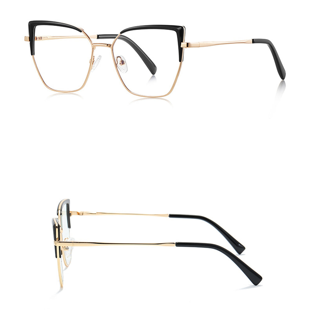 Ochelari lumină albastră femei, cat eye auriu – Techsuit 3156 – Auriu / negru – imagine 6