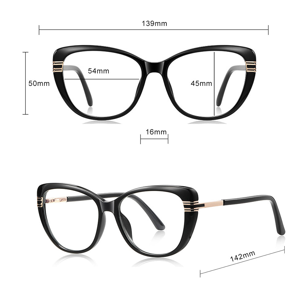 Ochelari lumină albastră femei, oversized cu lentile mari – Techsuit – Negru / auriu – imagine 2