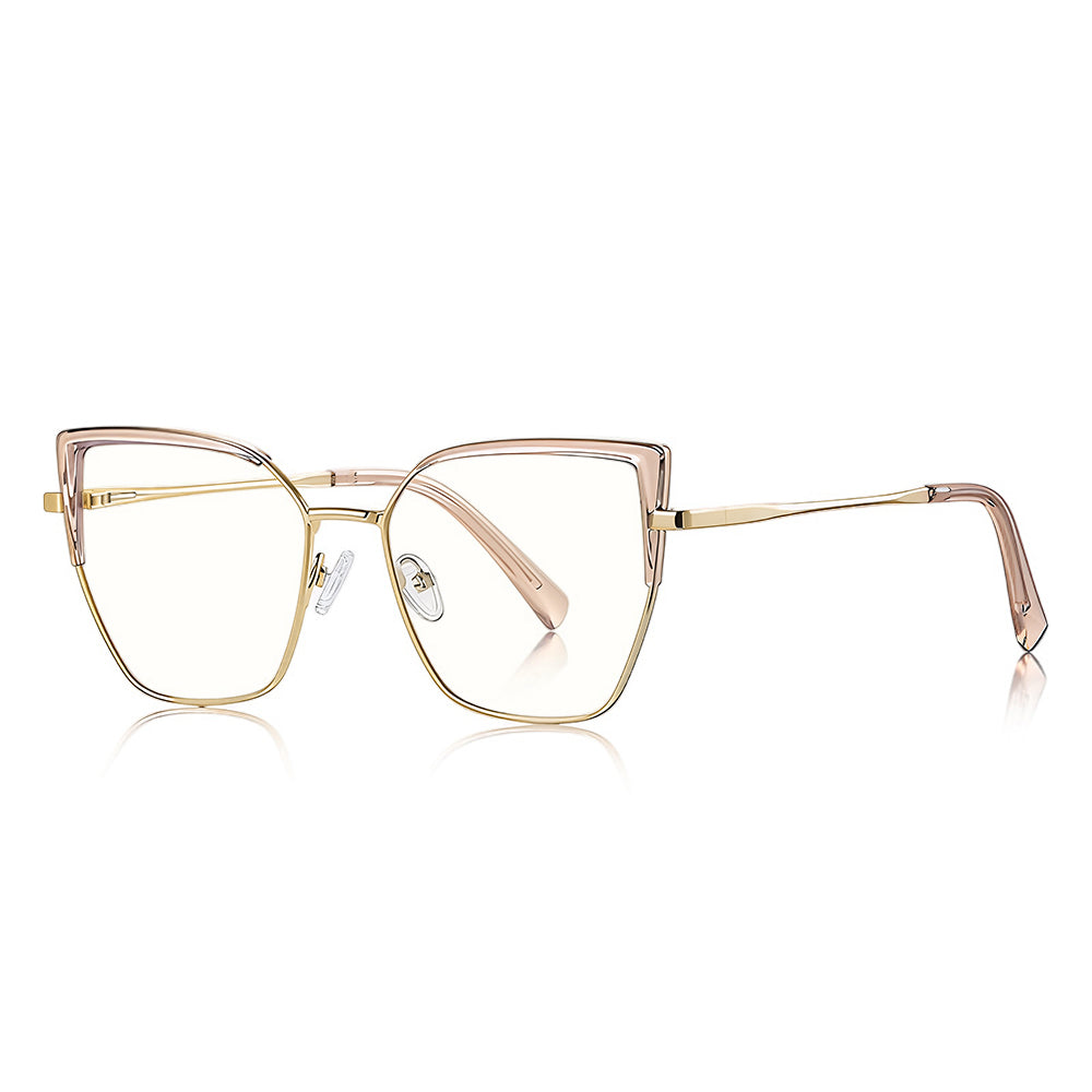 Ochelari lumină albastră femei, cat eye auriu – Techsuit 3156 – Auriu / roz – imagine 2