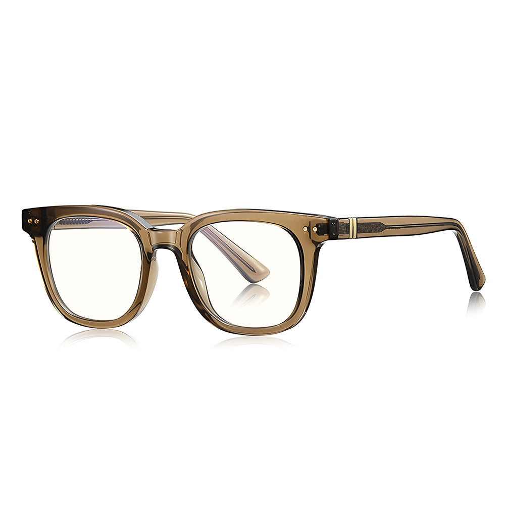 Ochelari lumină albastră bărbați, ramă rotundă – Techsuit 2229 – Transparent / maro – imagine 3