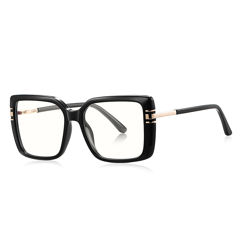 Ochelari lumină albastră femei, ramă pătrată mare – Techsuit 2270 – Negru / auriu – imagine 1