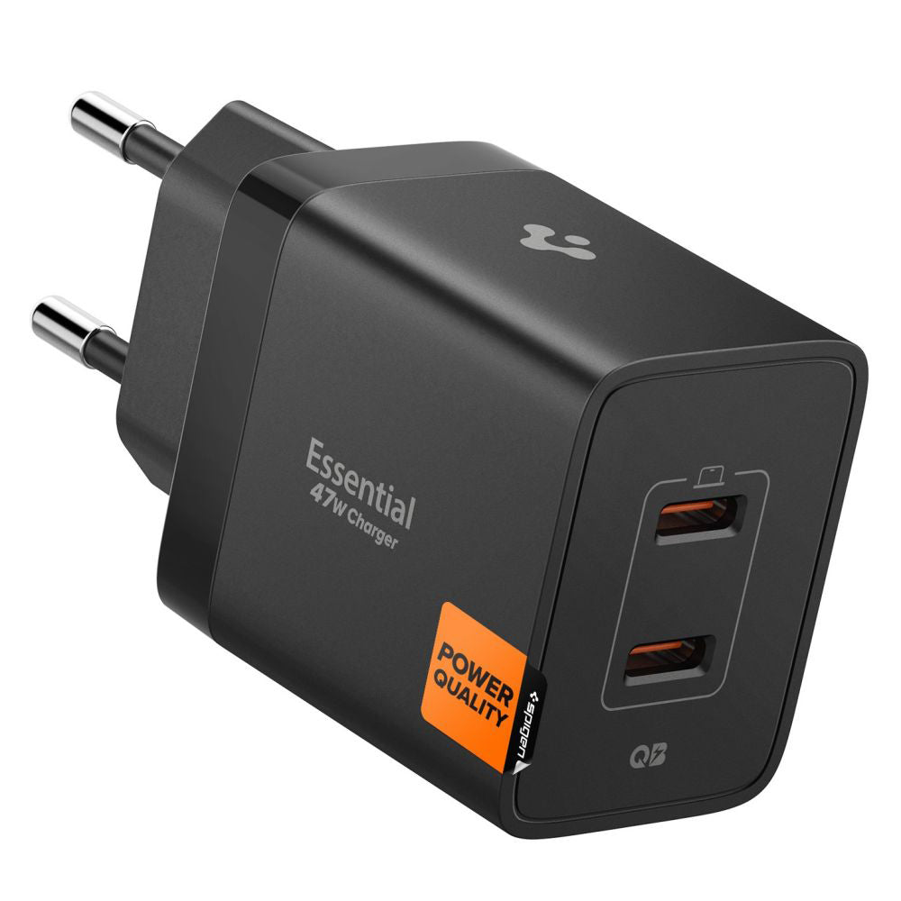 Încărcător Spigen Essential EE472EU GaN 2x USB-C 47W – Negru – imagine 1