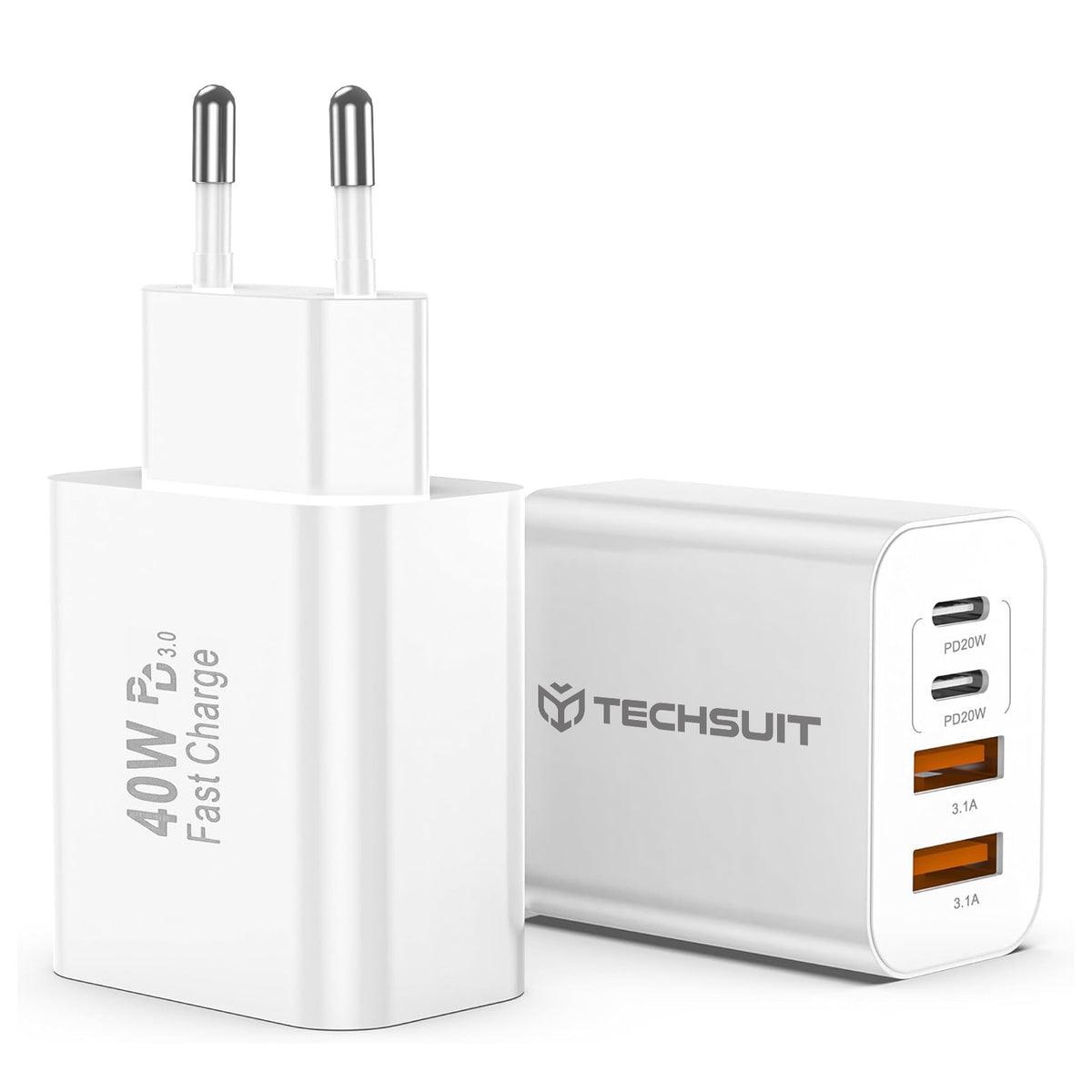 Încărcător priză 40W, 2 x USB-C PD 20W, 2 x USB-A, alb – Techsuit CH4 – imagine 2