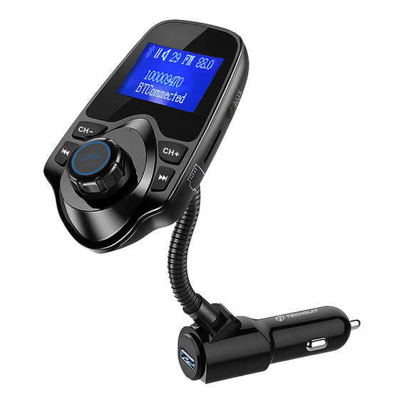 Modulator FM Techsuit JamLink MFM4, Bluetooth, jack 3,5 mm, card TF, afișaj – negru