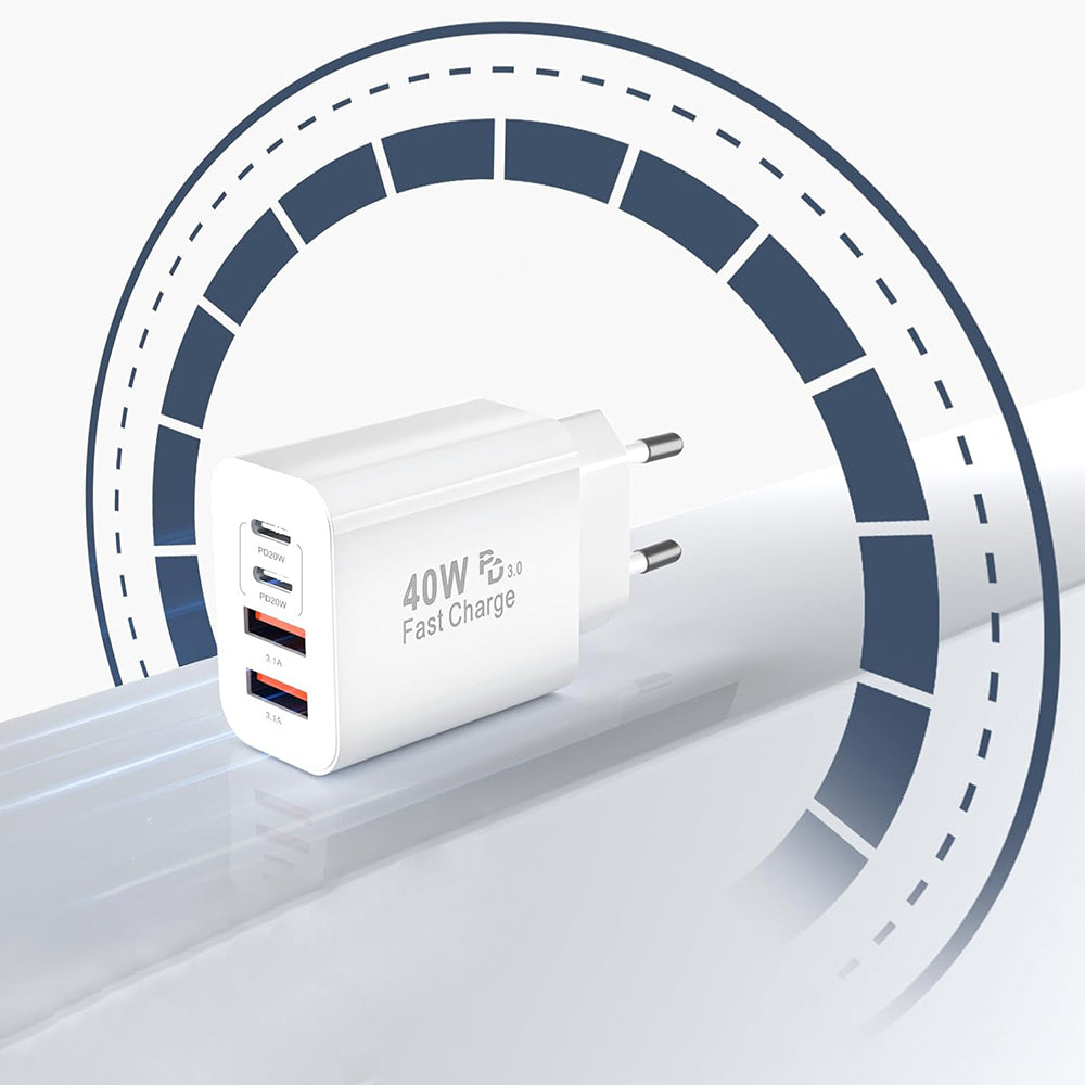Încărcător priză 40W, 2 x USB-C PD 20W, 2 x USB-A, alb – Techsuit CH4 – imagine 1
