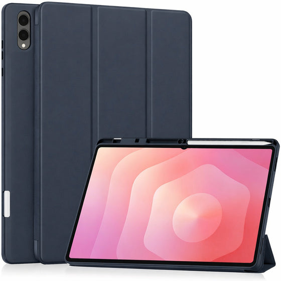 Husă tip carte cu suport stylus Techsuit Flex Trifold pentru Samsung Galaxy Tab S11 Ultra / Tab S12 Ultra – albastru închis