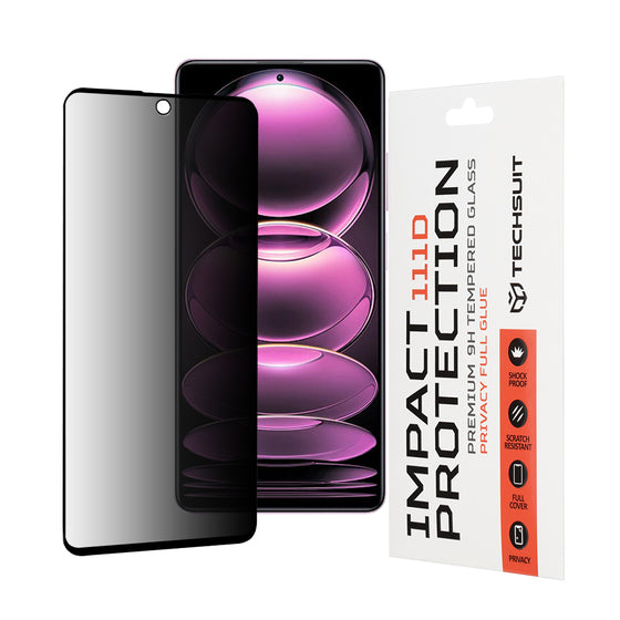 Folie sticlă privacy Techsuit 111D Full Glue pentru Xiaomi Redmi Note 12 Pro 5G / Redmi Note 12 Pro+ / Poco X5 Pro