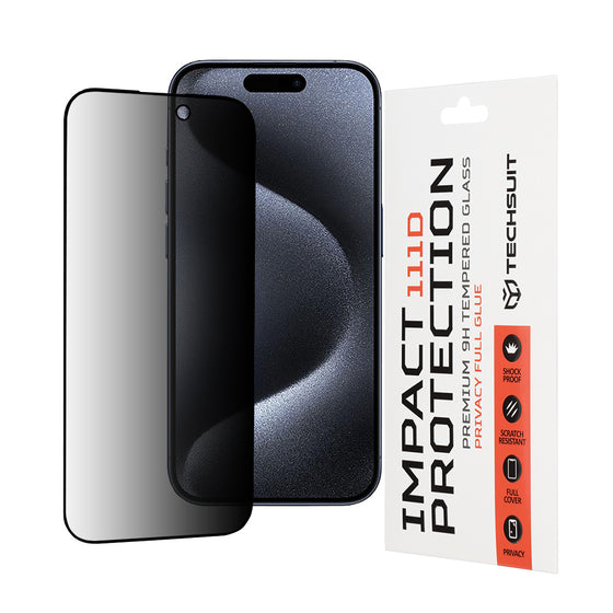 Folie sticlă privacy Techsuit 111D Full Glue pentru iPhone 15 Pro