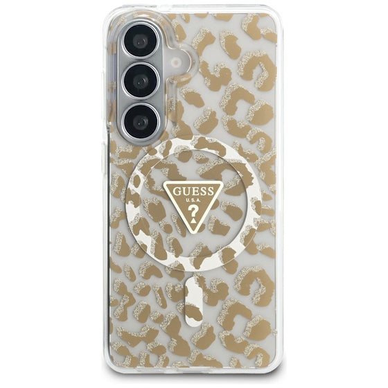 Husă Guess IML Leopard Print Triangle MagSafe pentru Samsung Galaxy S26 – maro