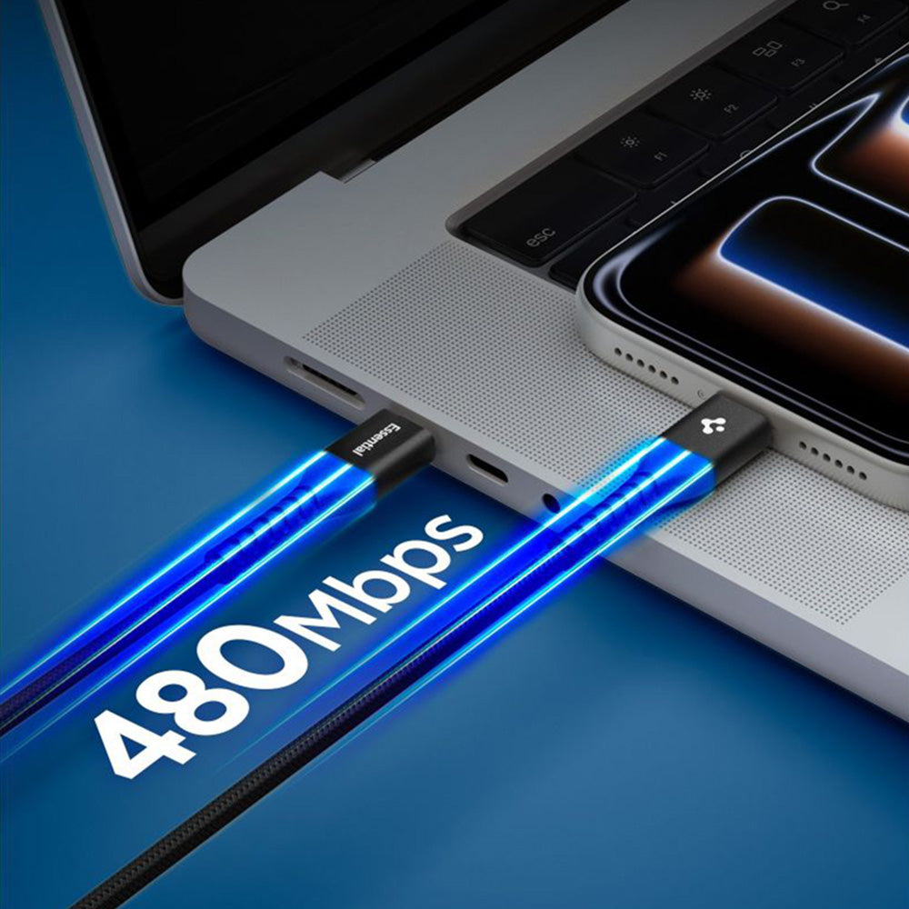 Cablu Spigen Essential EB10010CCA USB-C 100W 1 m – Negru – imagine 3