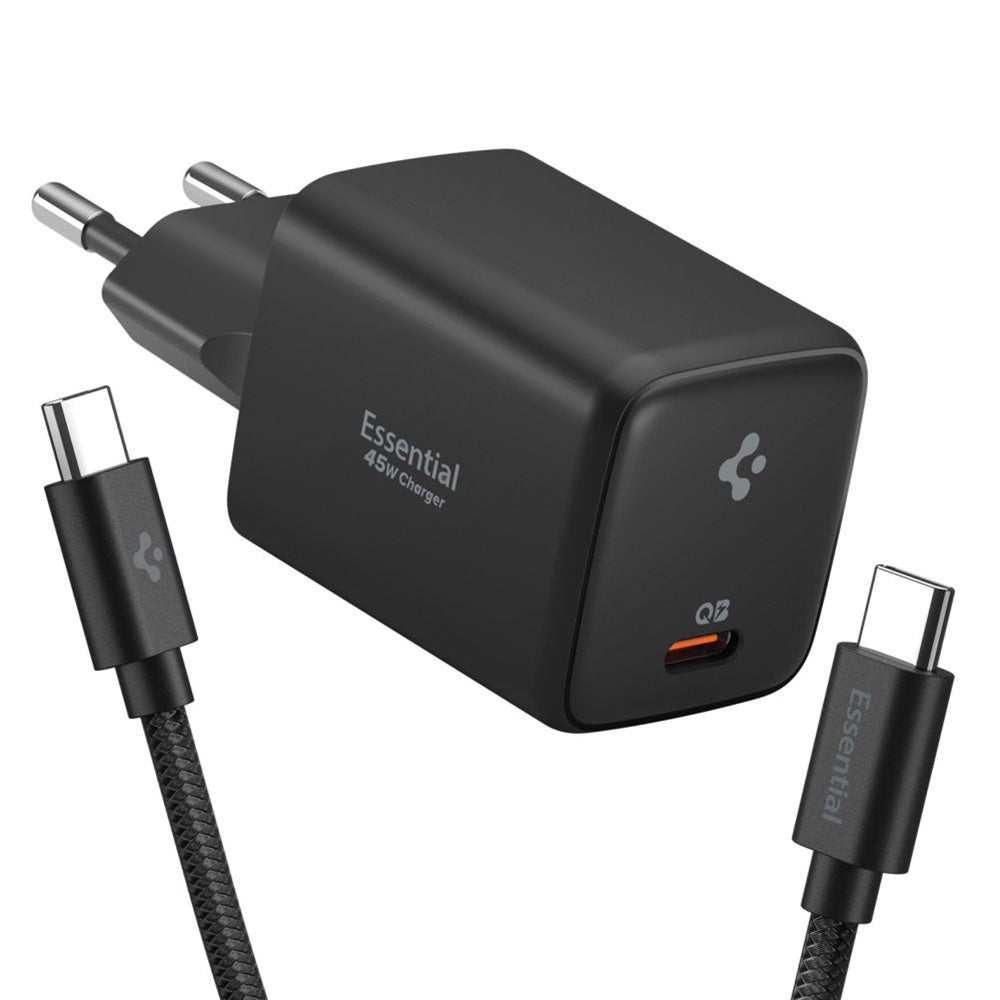 Încărcător Spigen EE451EU GaN USB-C 45W + cablu USB-C – Negru – imagine 1