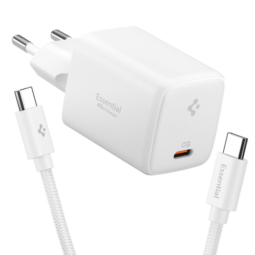Încărcător Spigen EE451EU GaN USB-C 45W + cablu USB-C – Alb – imagine 4