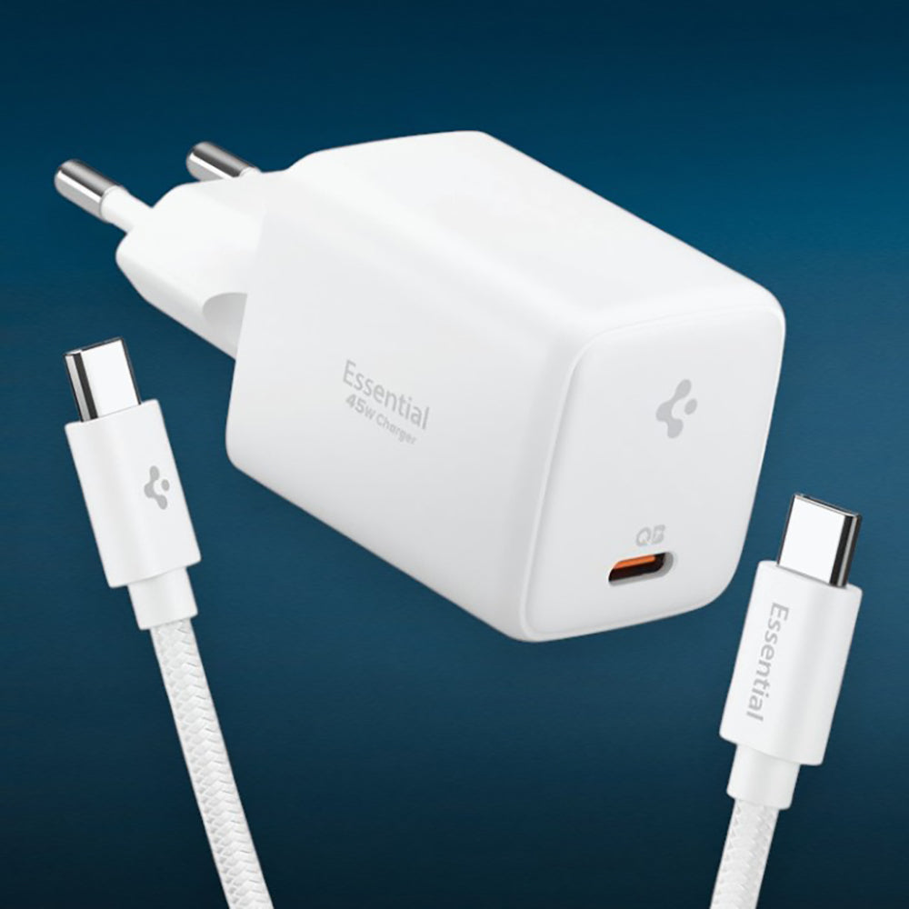 Încărcător Spigen EE451EU GaN USB-C 45W + cablu USB-C – Alb – imagine 5