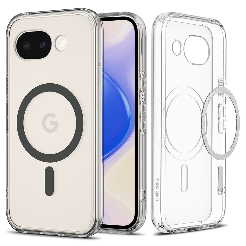 Husă Spigen Ultra Hybrid MagFit Pixel 10a – Transparent, inel grafit – imagine 1