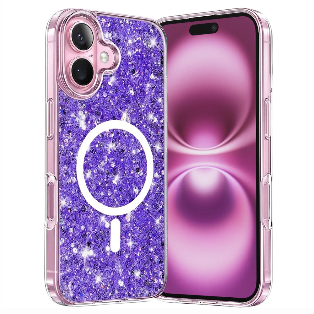 Husă iPhone 16 Plus cu sclipici Techsuit Sparkly Glitter MagSafe, mov – imagine 1