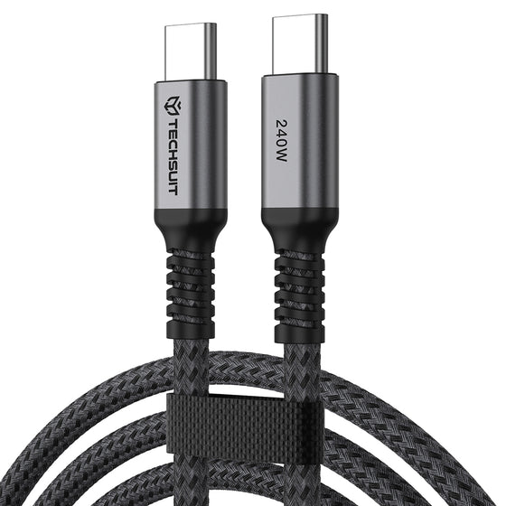 Cablu de date Techsuit TitanSync Pro CX2, USB-C la USB-C, PD 240W, E-Marker, 2 m – gri