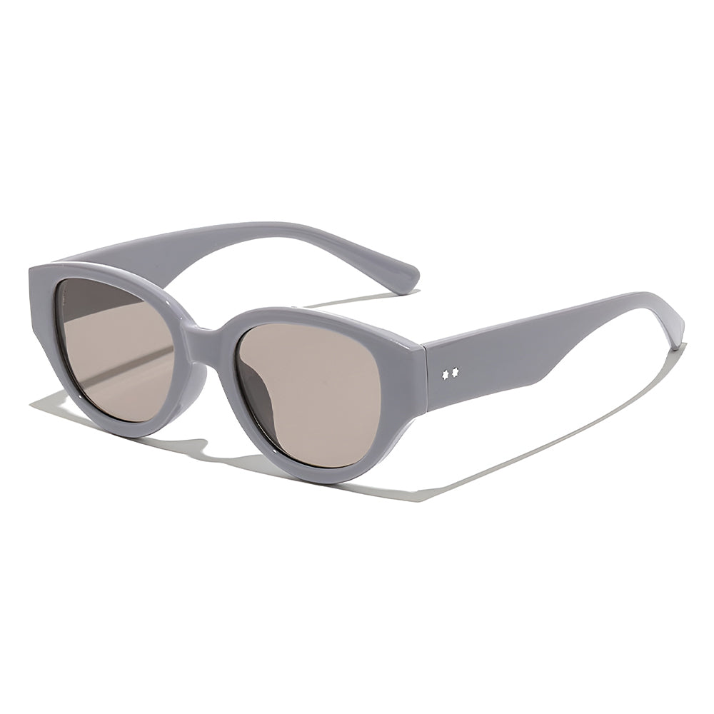 Ochelari soare femei, ramă ovală mică stil anii 90 – Techsuit 17002 – Gri / maro deschis – imagine 2