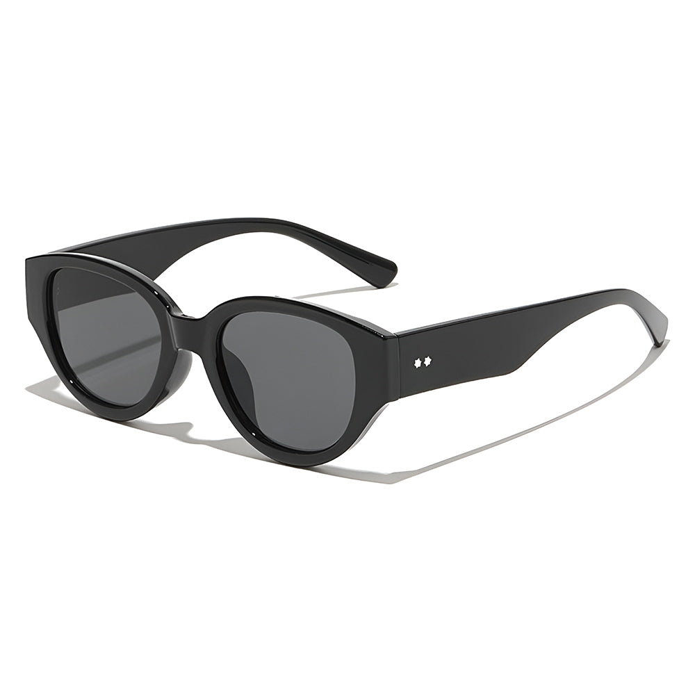 Ochelari soare femei, ramă ovală mică stil anii 90 – Techsuit 17002 – Negru – imagine 1