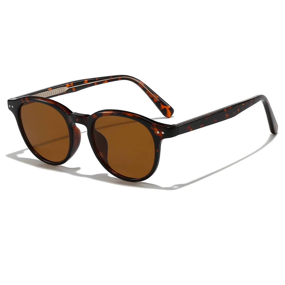 Ochelari de soare unisex rotunzi, ramă TR90, UV400 – Techsuit 99046 – Maro cu model – imagine 11