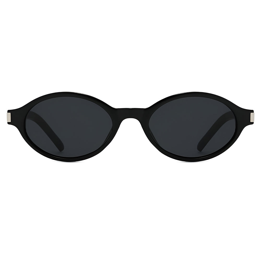 Ochelari soare femei, ramă ovală retro, UV – Techsuit 3952 – Imprimeu / albastru – imagine 7