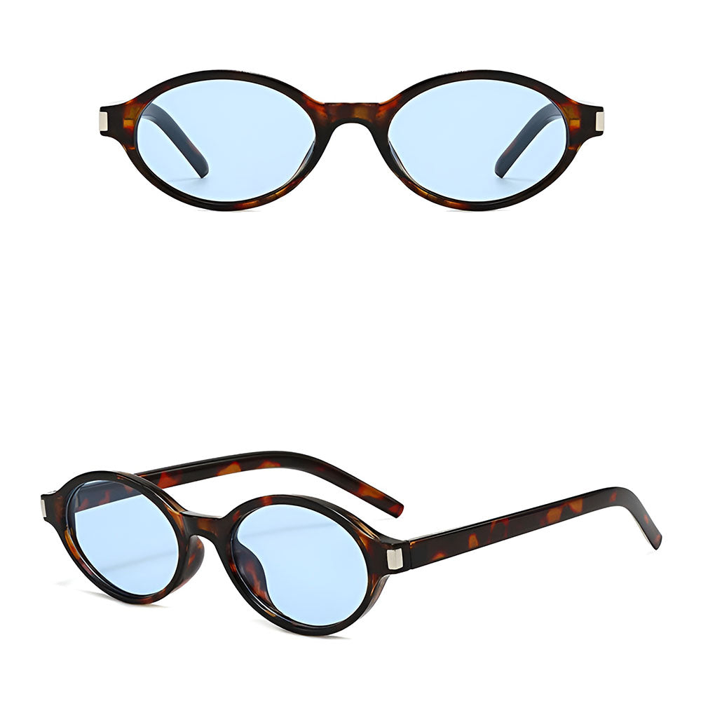 Ochelari soare femei, ramă ovală retro, UV – Techsuit 3952 – Imprimeu / albastru – imagine 2