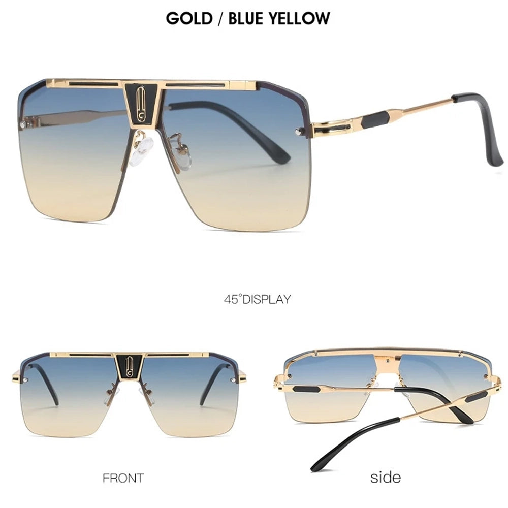 Ochelari de soare oversized bărbați, ramă aluminiu, UV – Techsuit 2576 – Auriu / albastru-maro – imagine 10