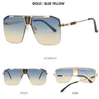 Ochelari de soare oversized bărbați, ramă aluminiu, UV – Techsuit 2576 – Auriu / albastru-maro – imagine 10