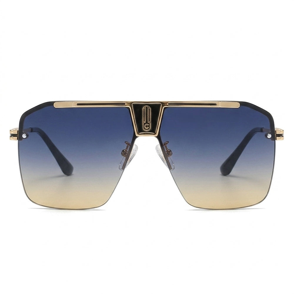 Ochelari de soare oversized bărbați, ramă aluminiu, UV – Techsuit 2576 – Auriu / albastru-maro – imagine 9