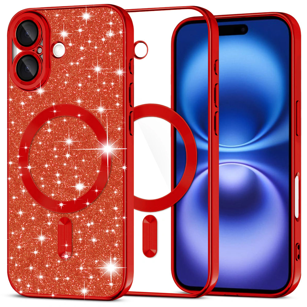 Husă Techsuit Luxury Glitter MagSafe iPhone 16 – Roșu – imagine 1