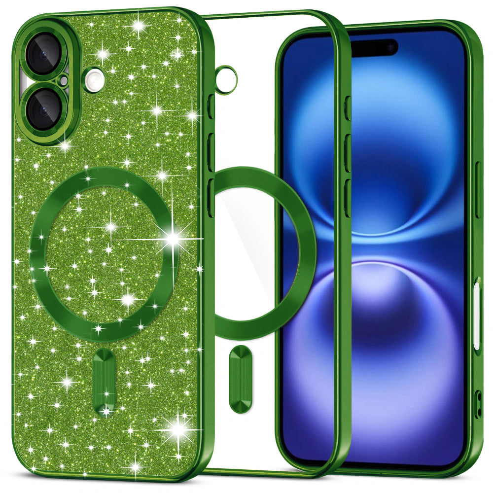Husă Techsuit Luxury Glitter MagSafe iPhone 16 – Verde închis – imagine 5