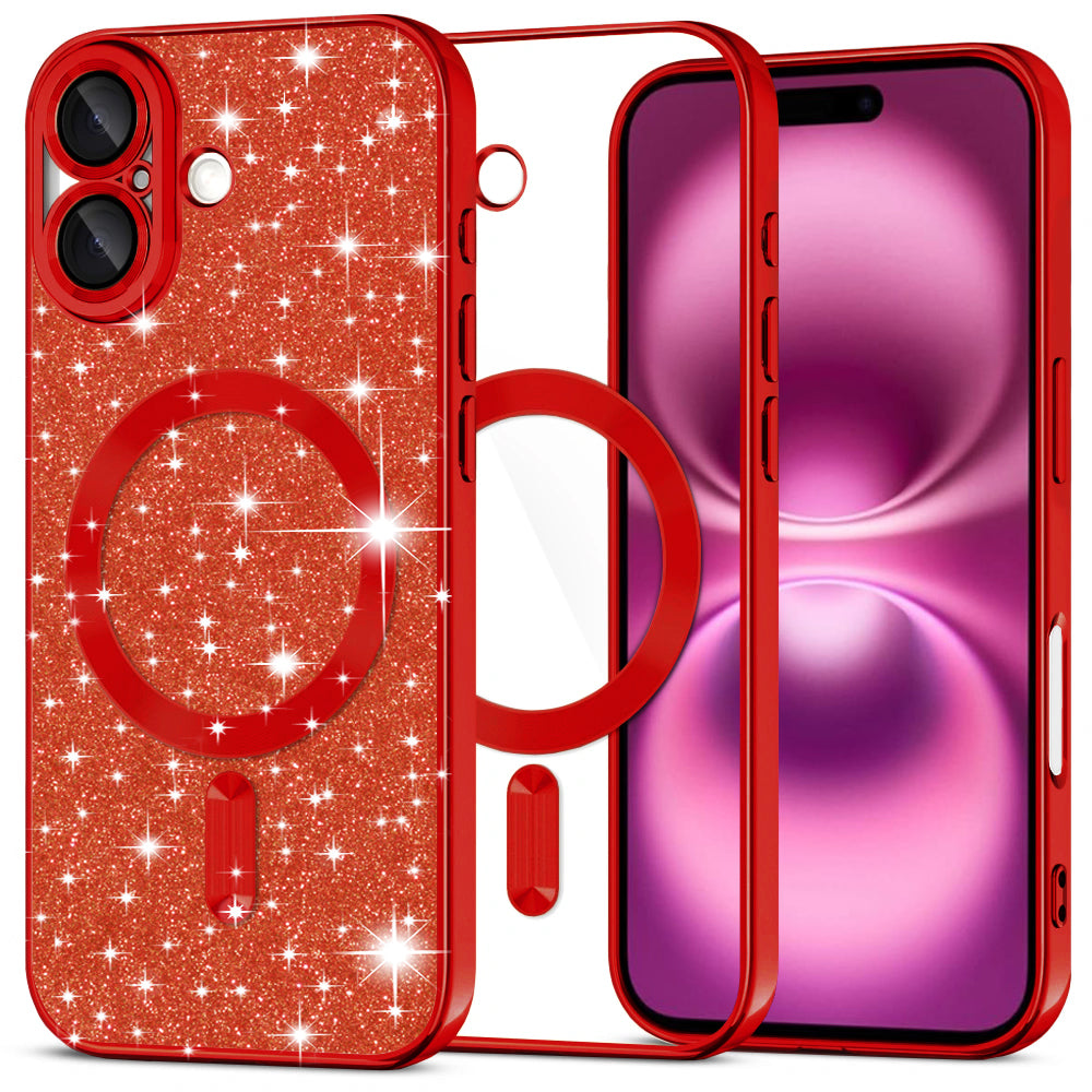 Husă Techsuit Luxury Glitter MagSafe iPhone 16 Plus – Roșu – imagine 4